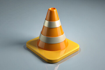 Orange Traffic Cone with Silver Reflective Bands on a Gray Surface safety cone construction cone 3D