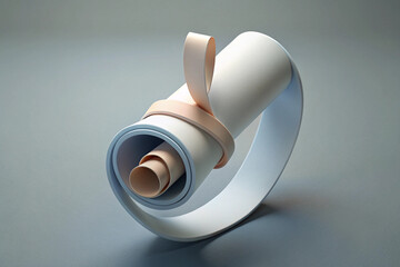 Rolled Paper Scroll with Band and Abstract Shapes on Gray 3D Background document