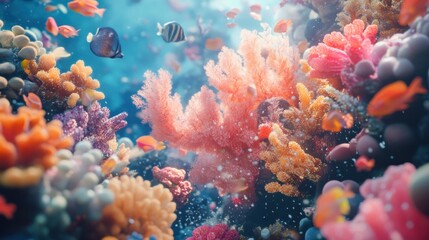 Naklejka premium Underwater coral reef scene with fish vibrant colors sunlight