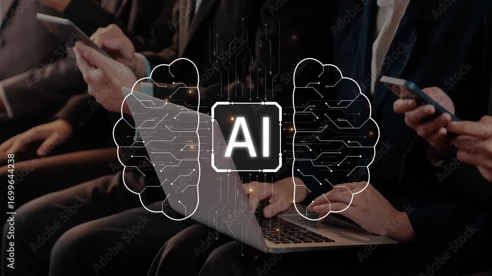 Aufkleber this image represents the concept of artificial intelligence with hands interacting with devices, sh