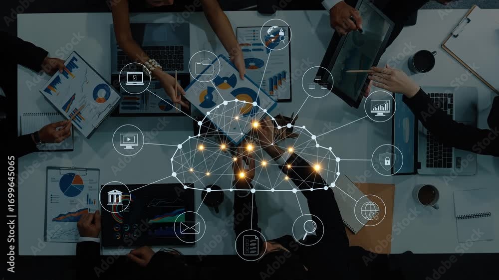 Aufkleber a diverse group of professionals collaborates over digital data and cloud technology, analyzing repo
