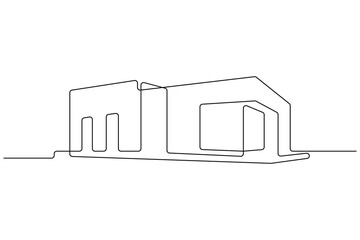 Modern office building continuous line art illustration
