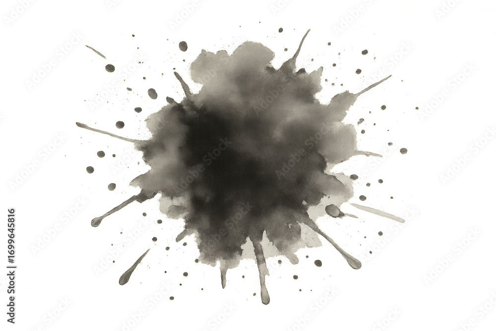 Poster abstract dark grey watercolor splash creating a textured and artistic effect on a transparent backgr