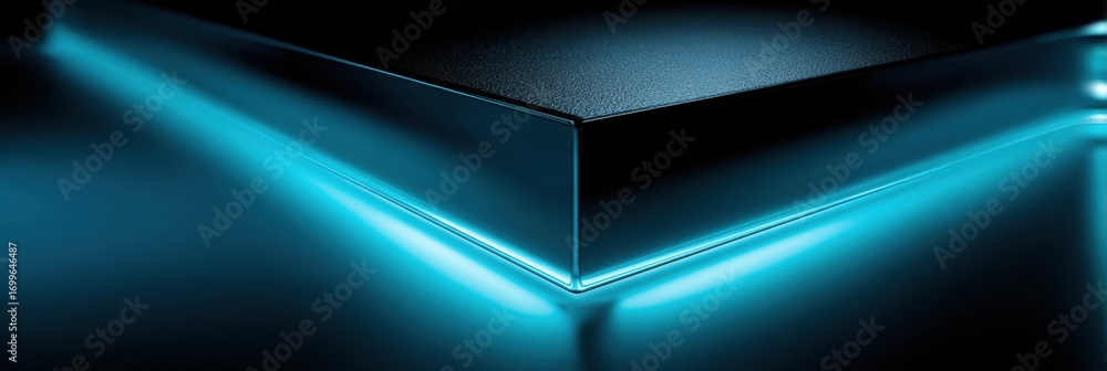 Aufkleber Close-up View of a Modern Design Surface Illuminated With Blue Light in a Dark Setting Creating a Futuristic Atmosphere