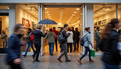 Crowds entering store during Black Friday shopping event  