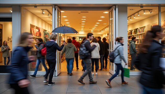 Crowds entering store during Black Friday shopping event  
