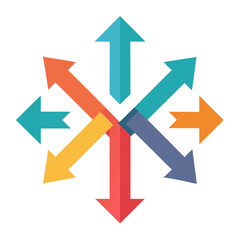 “Transparent PNG of 10 modern flat arrows, various directions, clean geometric shapes, bold colours, minimal shadows”