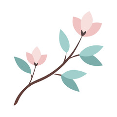 “Vector PNG of flowering botanical branch, delicate petals, hand-drawn style, pastel colours, transparent background”
