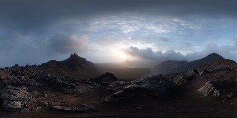 Dramatic mountainous landscape at dusk hdr panoramic viewpoint nature content majestic environment