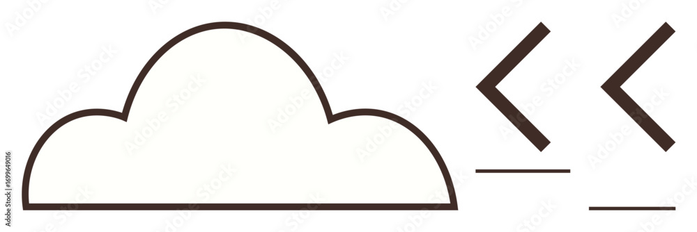 Poster minimal cloud outline next to coding angle brackets and underscore lines. ideal for technology, codi