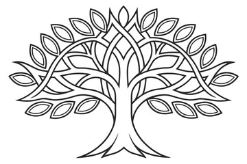 Obraz premium Stylized Tree of Life with Intertwined Branches and Leaves Outline abstract nature