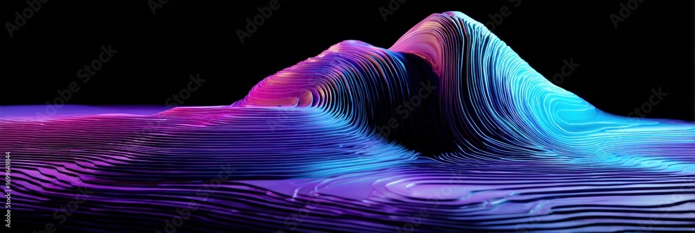 Poster abstract wave patterns creating a vibrant 3d landscape with colorful gradients at night