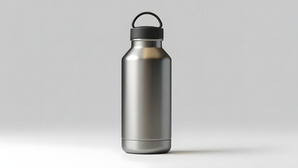 Stainless steel sports bottle with matte finish on white background
