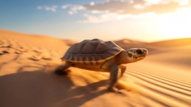 Tiny Tortoise's Determined Dash Across the Desert Dunes