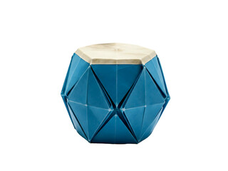 Intricate Blue Origami Geometric Object on Transparent Background Featuring a Central Hexagon with Triangular Panels and a Flat White Top Surface