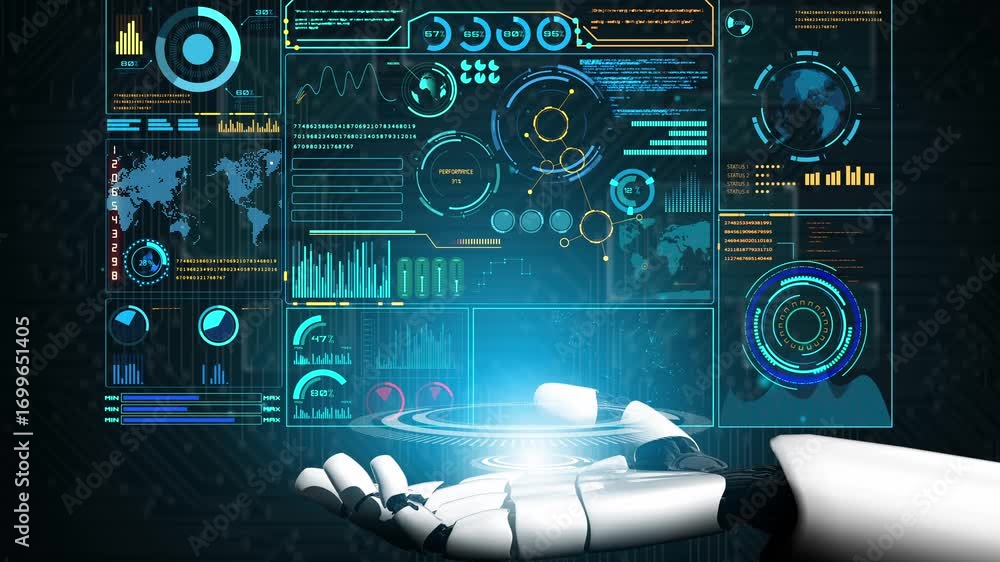 Poster ai artificial intelligence drives data analytics with predictive models, smart dashboards, and virtu