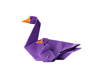 Purple Origami Swan with Folded Paper Texture on a Black Isolated Background Symbolic Crafting Traditional Japanese Art Form