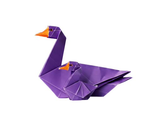 Purple Origami Swan with Folded Paper Texture on a Black Isolated Background Symbolic Crafting Traditional Japanese Art Form