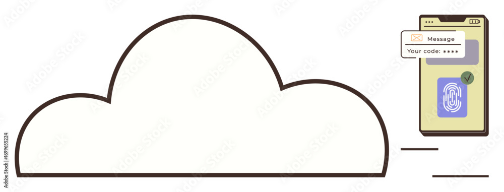 Poster large cloud with smartphone featuring biometric fingerprint scanning and password input. ideal for c