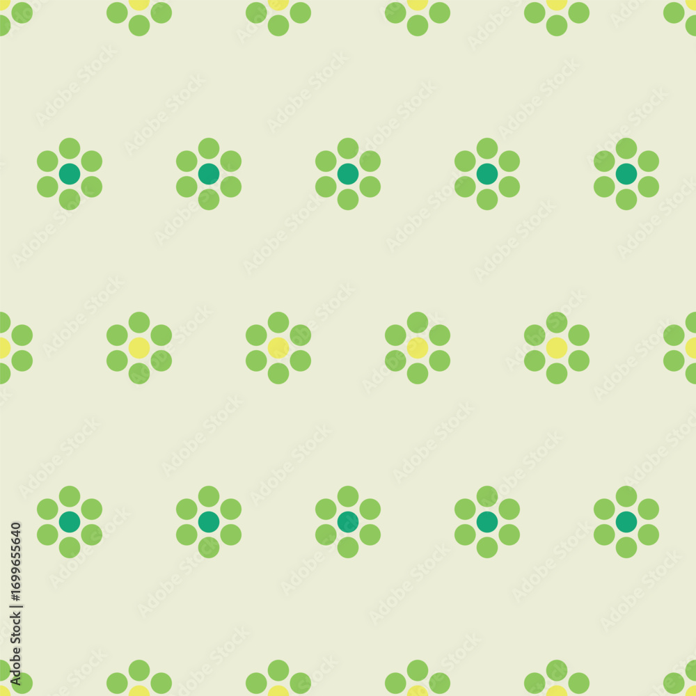 Aufkleber seamless vector pattern with abstract green floral dots on light cream background repeating in symme