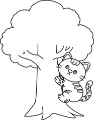 Illustration of Cat Climbing Up Tree