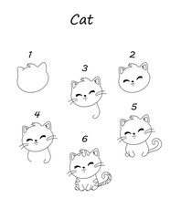 how to draw cute cat step by step