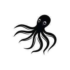 Vector art of a black silhouette of a octopus illustration design template, isolated on a white background.