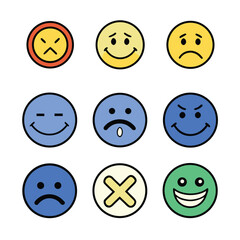 Diverse collection of expressive emoji faces conveying a spectrum of emotions from joy to anger and sadness, perfect for feedback.