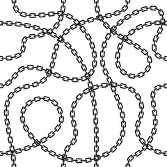 Seamless pattern chains. Jewelry, black silhouettes, repeated segments, tangled lines, twisted, curved loops. Textile, wrapping paper, wallpaper. Print for fabric nowaday vector background
