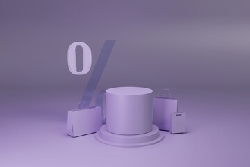 Zero Percent Sale Promotion with a Purple Display Podium