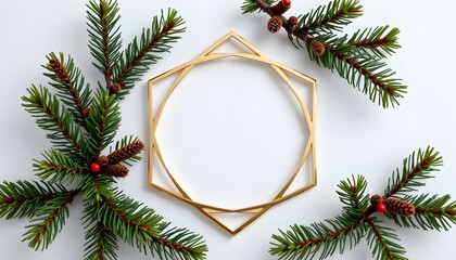 golden polygonal frame with small pine branches.