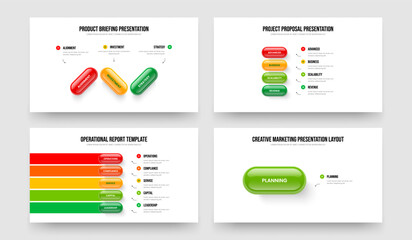 Digital Portfolio 3 4 5 1 Element Diagram Presentation Layout Collection. Product Profile Three Four Five One Option Infographic Slide Template Vector Illustration Set.