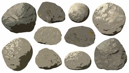 Collection of smooth rounded river stones in various sizes and shades of gray