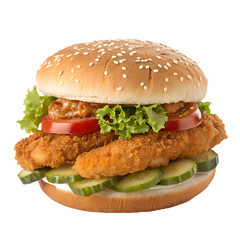 Crispy Chicken Burger on transparent background