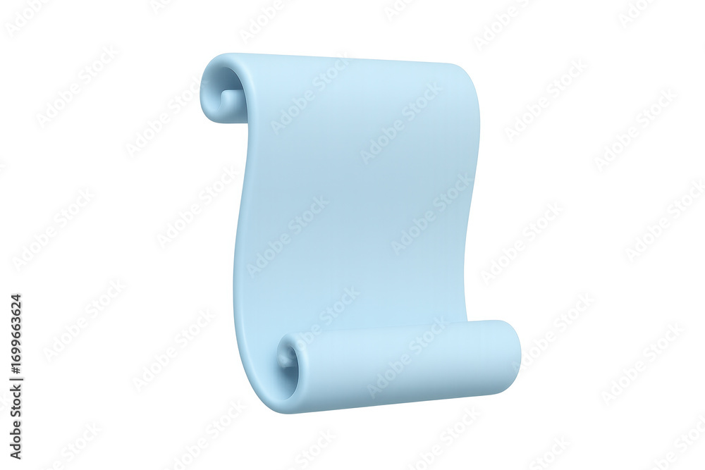 Poster light blue scroll curling at edges, floating against transparent backdrop, representing strategic pl