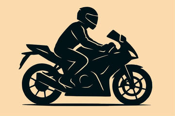 Fototapeta premium Silhouette of a lone motorcycle rider on a road, racing on a red sport bike