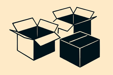 Vector illustration of an open gift box with a ribbon, a 3D square cardboard container for packaging design