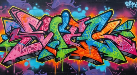 Obraz premium Vibrant Graffiti Art on a City Wall, Bold Colors and Dynamic Composition