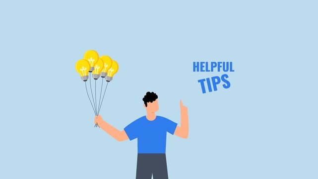 Helpful tips for business, Intelligent entrepreneur clutching illuminated bulb sharing valuable advice