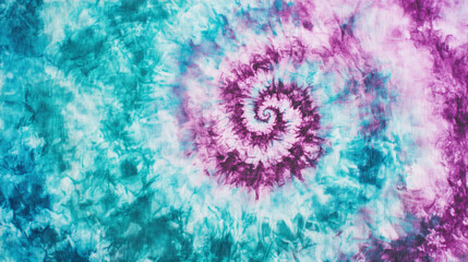 Tie dye fabric teal purple spiral pattern texture background