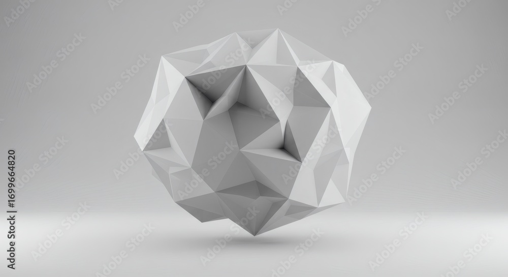 Fototapete three-dimensional rendering of an abstract polygonal sphere with a crumpled paper-like texture, floa