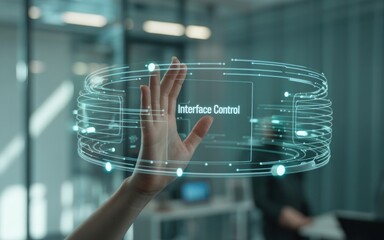 Innovative Futuristic Technology Interface Control With Digital Holographic Display Interaction