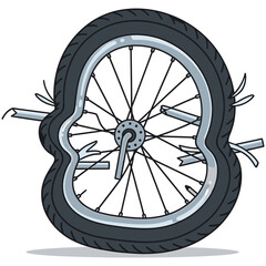 Naklejka premium Cartoon illustration of a flat bicycle tire with spokes sticking out