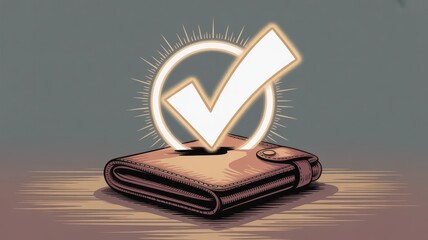 wallet integration success finance transaction A wallet with a checkmark, symbolizing approval or success.