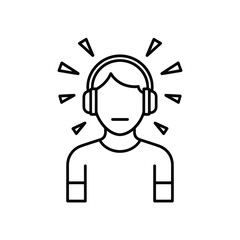 Person wearing headphones with sound waves emanating outwards