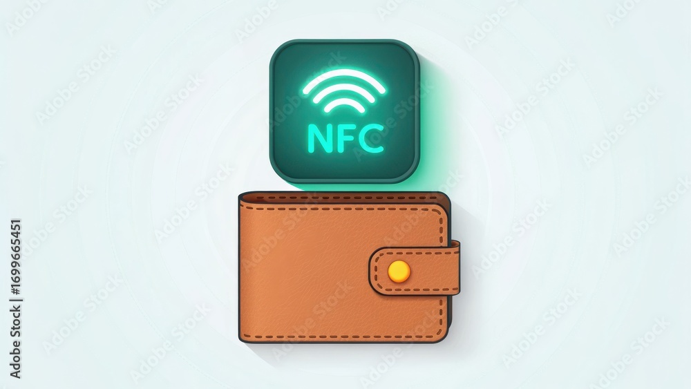 Poster wallet integration success finance transaction digital wallet icon with nfc technology on a light ba