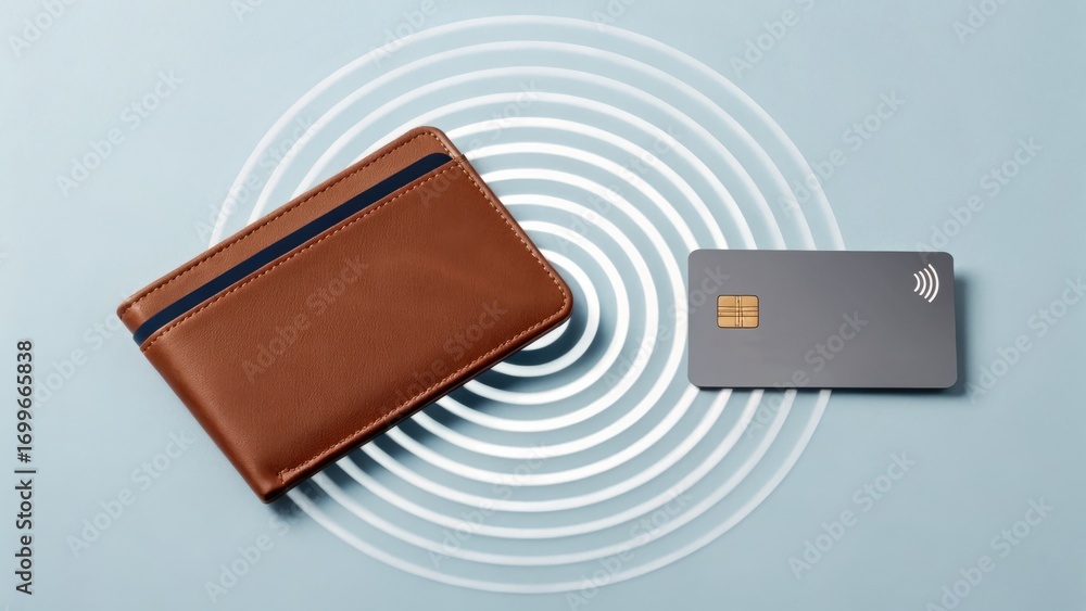 Poster wallet integration success finance transaction a wallet and card on a circular pattern, symbolizing 