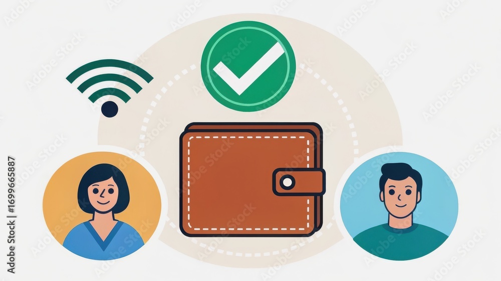 Poster wallet integration success finance transaction digital wallet concept with users and connectivity sy