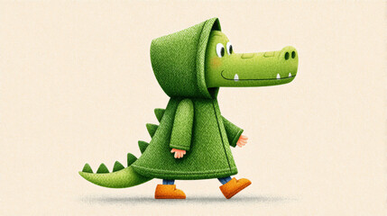 Halloween outfit, A cartoon crocodile character in a hooded cloak.