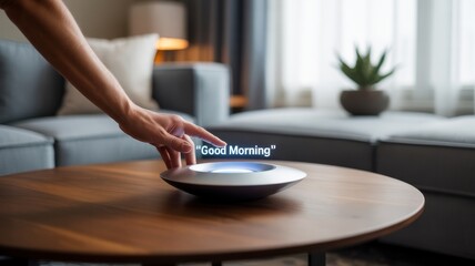 Smart home assistant device interacting with voice commands and holographic display